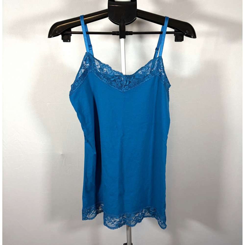 Y2K Small Womens Blue Lace Trim Camisole Tank Top Fairy Lagenlook Layering